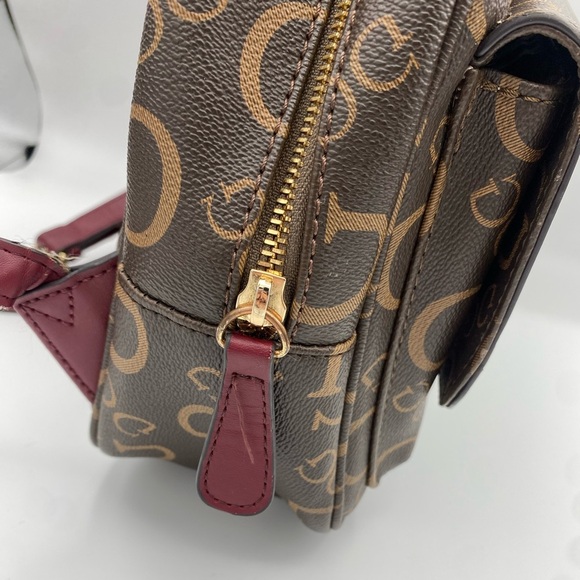 Guess Vintage Maroon Strap Brown Logo Backpack - Picture 11 of 14